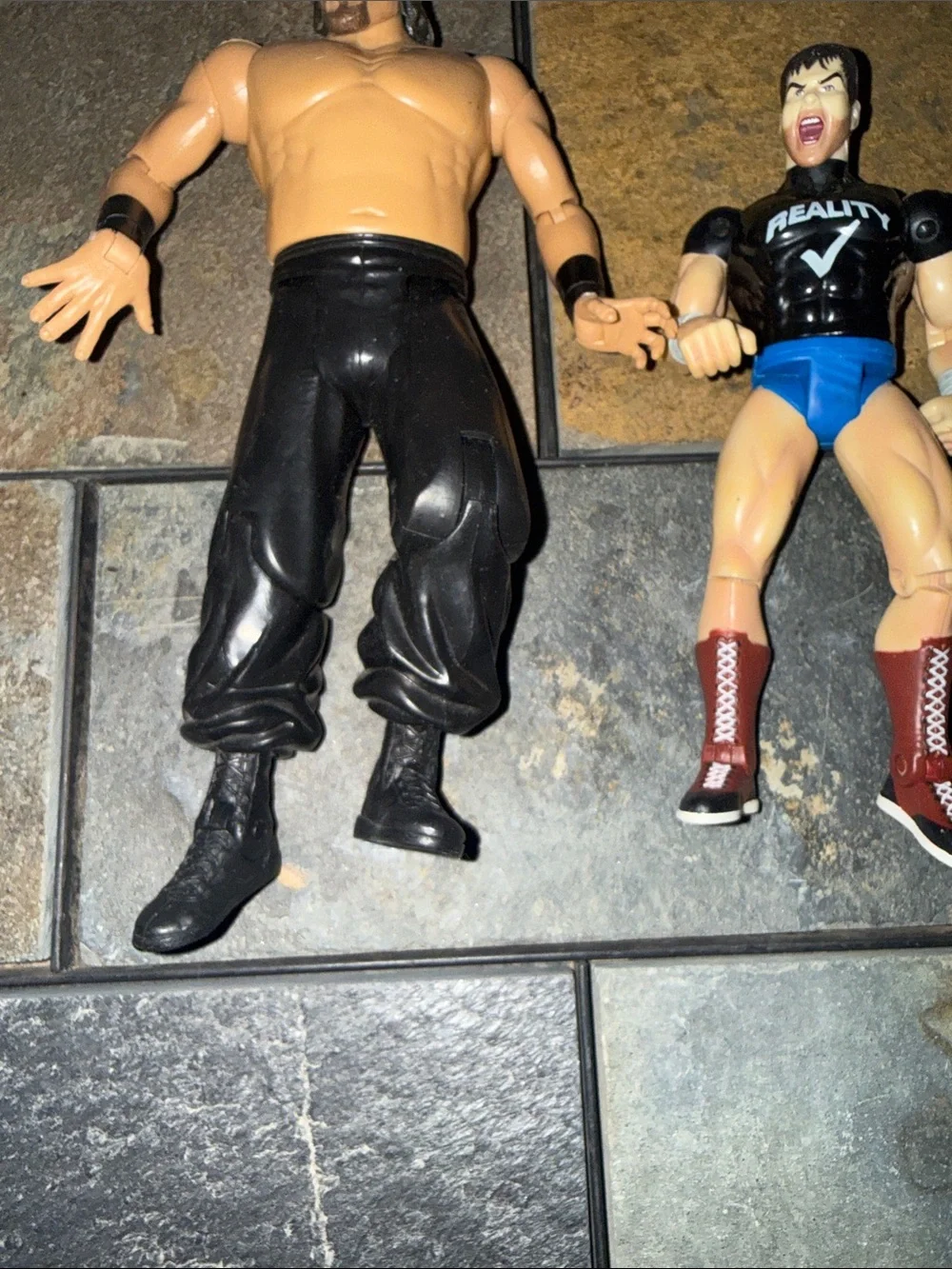 Wrestling Action Figures Set - Black Pants & Blue Trunks